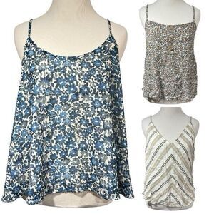 Lot 3 Women’s Tank Tops M Boho Floral Olivaceous PaperCrane Maven West retro